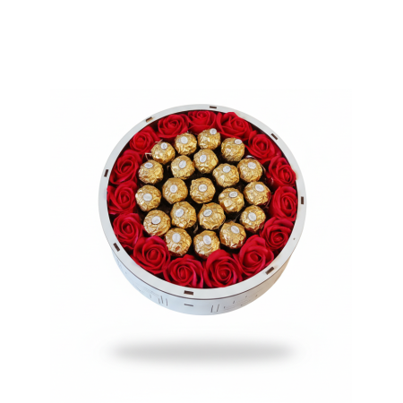 Подарунковий бокс Коло з цукерками Ferrero Rocher  та мильним трояндами