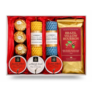 Елітний подарунковий набір "Солодкі Моменти": Свічки Вощина, Кава Yellow Bourbon, Мед & Ferrero Rocher